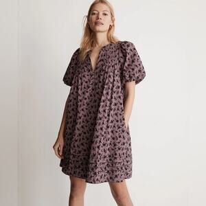 Madewell Tillie Puff Sleeve Mini Dress Shadow Blooms Floral Print Size XS